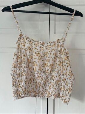 American Eagle Outfitters White Cami with Yellow Floral Print M Excellent